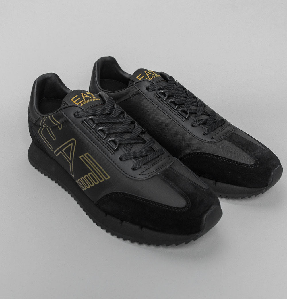 EA7 Emporio Armani Gold Logo Trainers Triple Black/Gold – Bronx