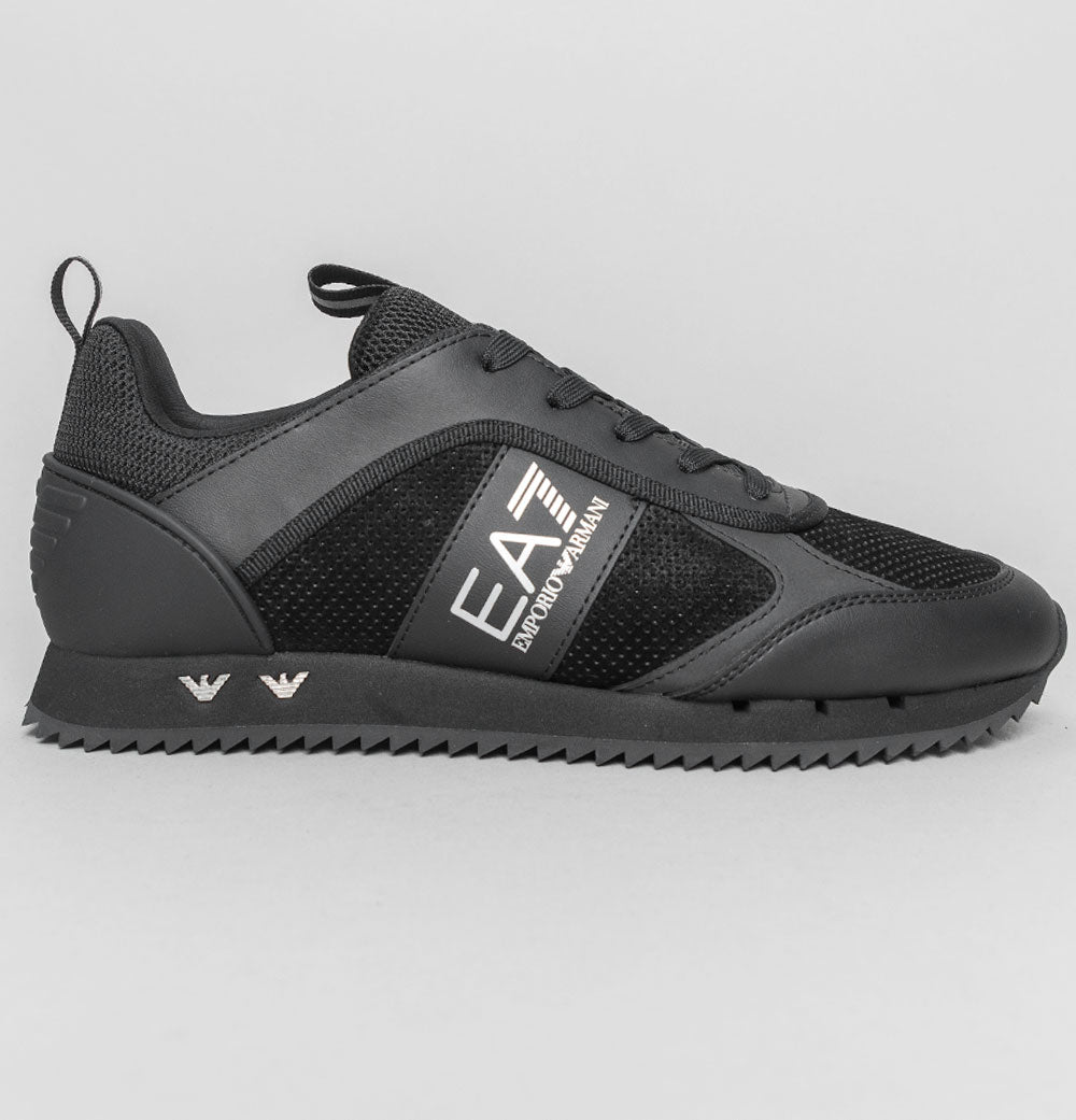 EA7 Emporio Armani Multi Logo Trainers Triple Black – Bronx Clothing