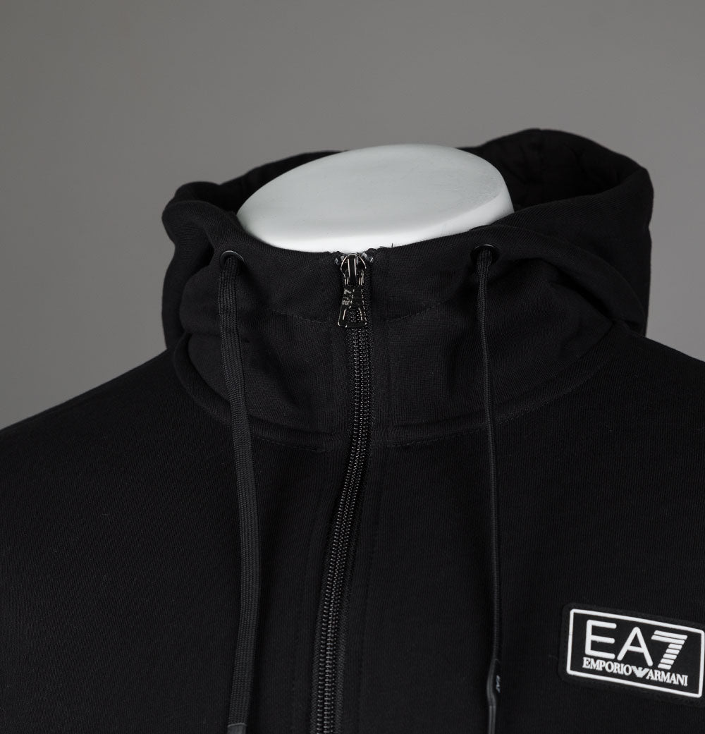EA7 Logo Series Back Taping Full Zip Hooded Sweatshirt Black