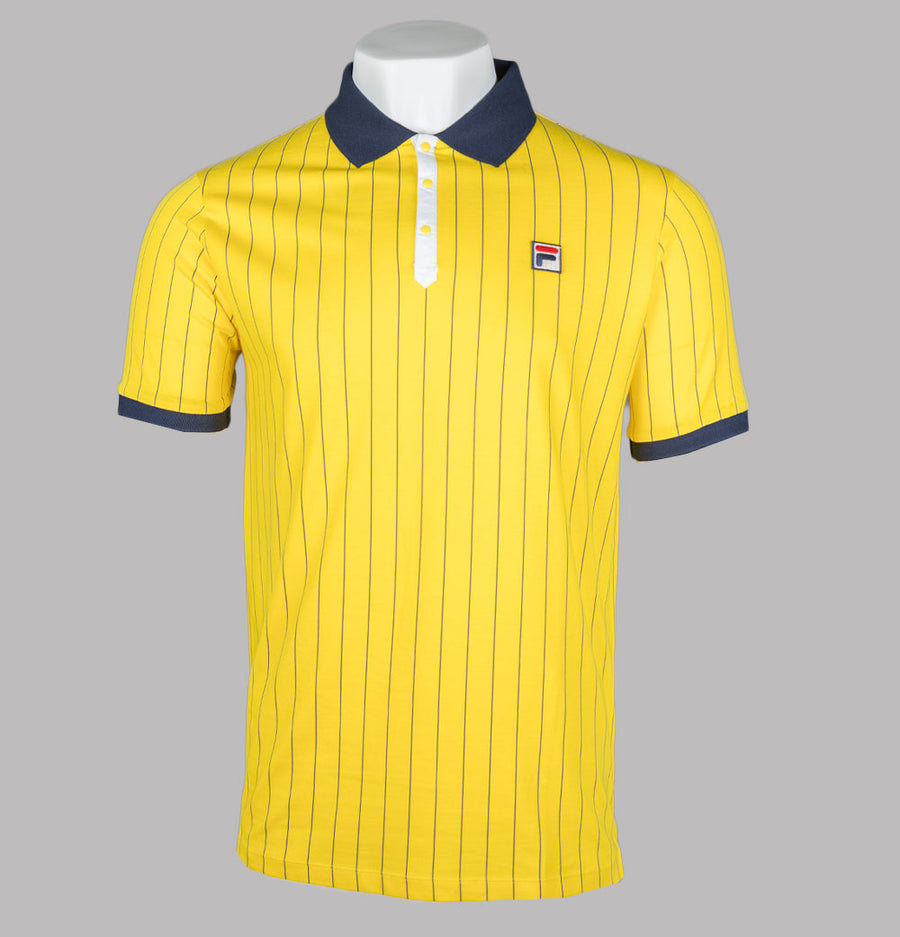 Fila Vintage BB1 Classic Striped Polo Shirt High Visability Yellow/Fila Navy/White