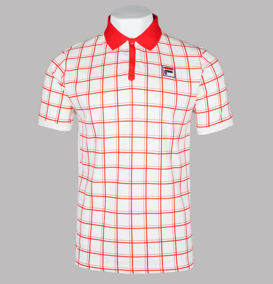 Fila Vintage Bobby Check Polo Shirt Gardenia/Fila Red
