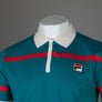 Fila Vintage Clarkson Stripe Polo Shirt Gardenia/Deep Lagoon/Fila Red