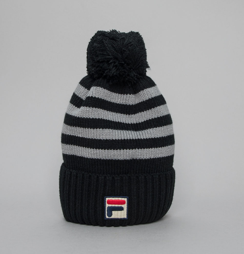 Fila Vintage Markee Chunky Knit Bobble Beanie Black Bronx Clothing
