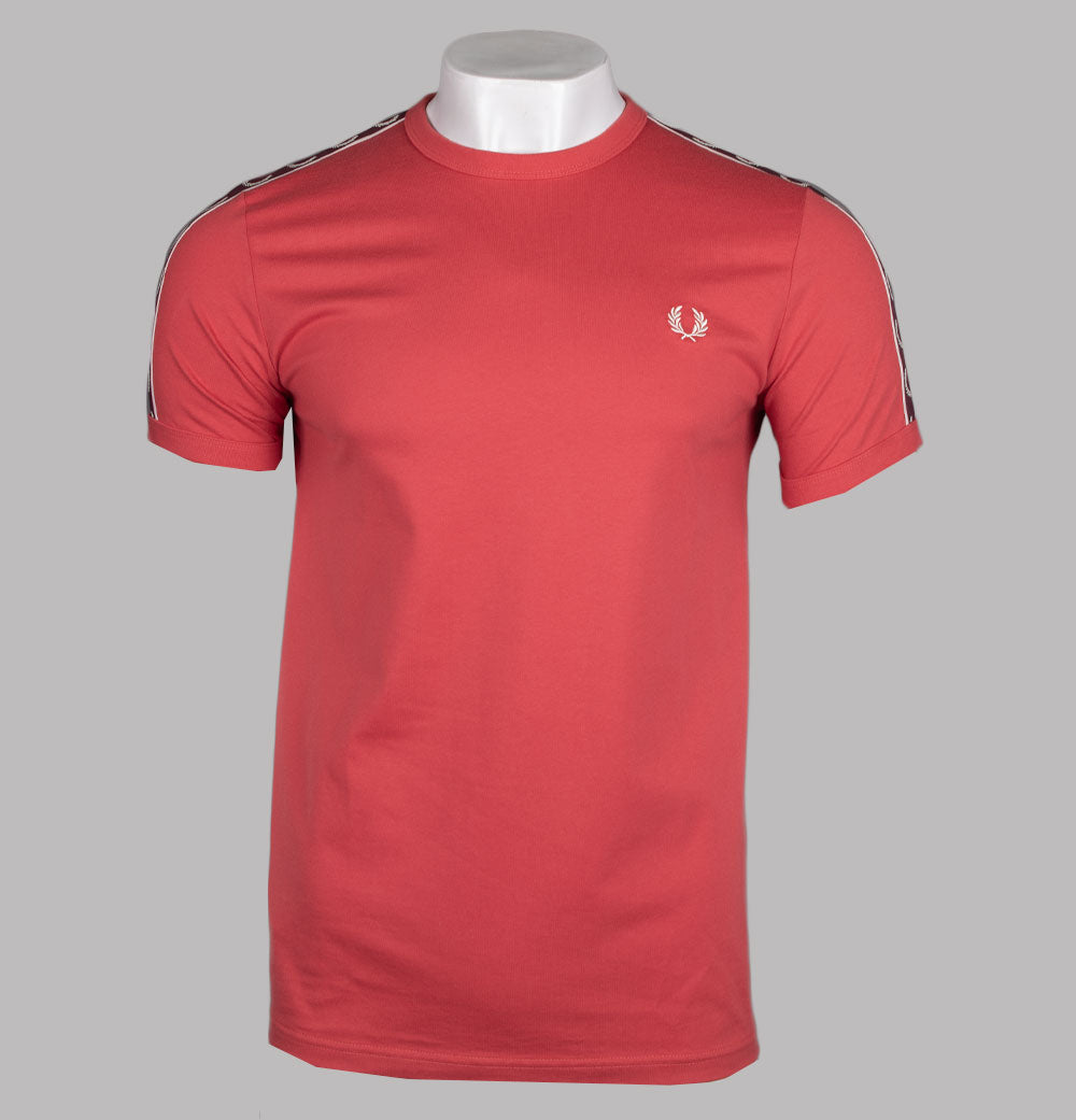 Fred Perry Contrast Tape Ringer T Shirt Washed Red Oxblood