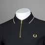Fred Perry Crepe Pique Zip Neck Polo Shirt Black/Metallic Gold