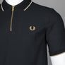 Fred Perry Crepe Pique Zip Neck Polo Shirt Black/Metallic Gold