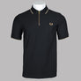 Fred Perry Crepe Pique Zip Neck Polo Shirt Black/Metallic Gold