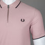 Fred Perry Crepe Pique Zip Neck Polo Shirt Dusty Rose Pink