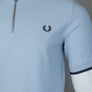Fred Perry Crepe Pique Zip Neck Polo Shirt Light Smoke