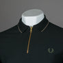 Fred Perry Crepe Pique Zip Neck Polo Shirt Night Green