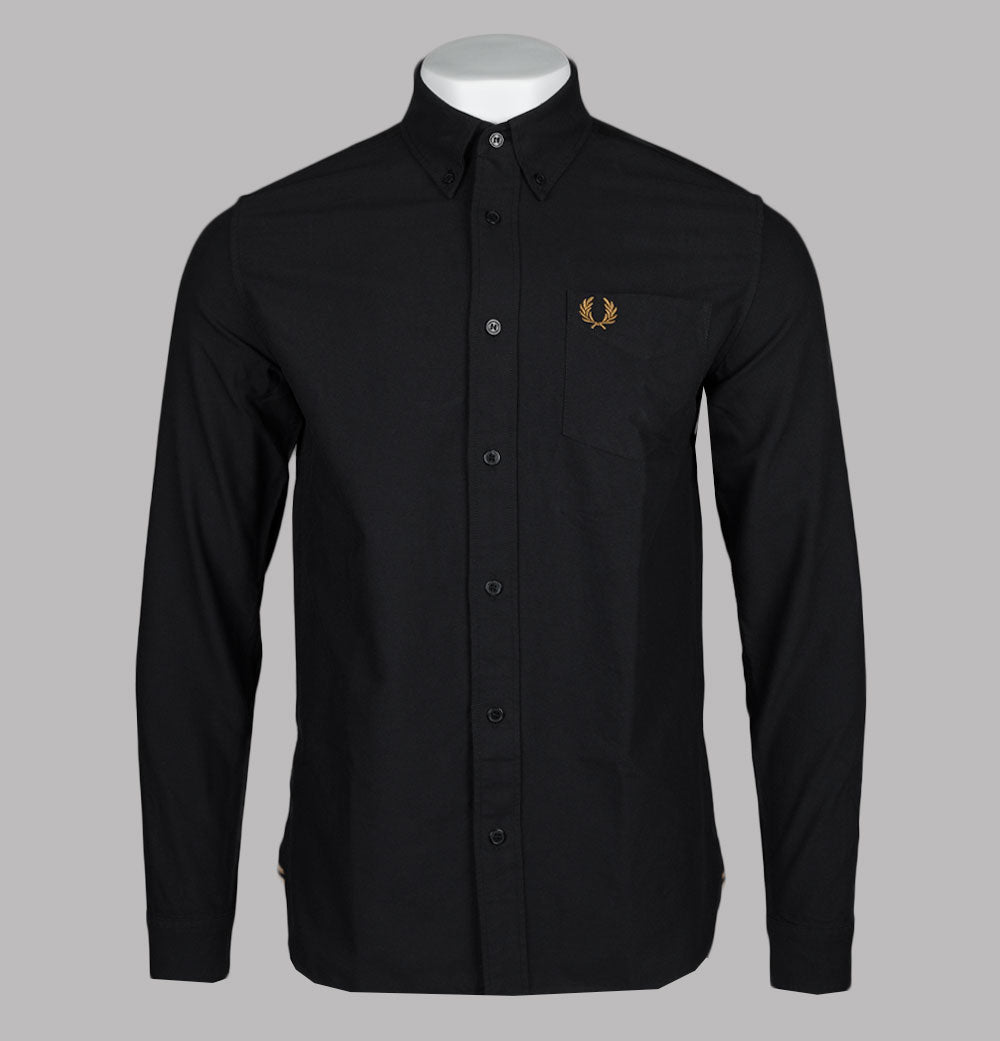 Fred Perry LS Oxford Shirt Black Dark Caramel