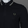 Fred Perry LS Twin Tipped Polo Shirt Black/Ecru/Laurel Wreath Green