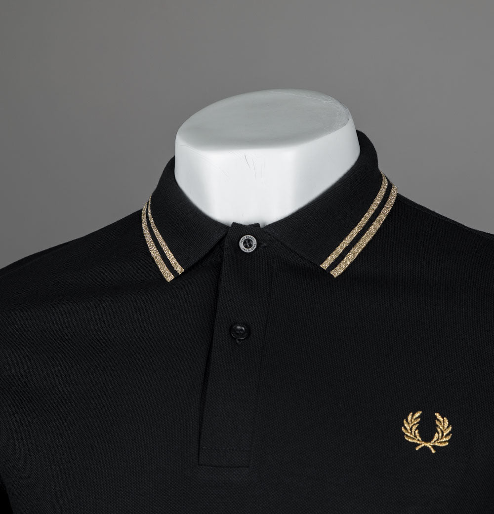 Fred Perry LS Twin Tipped Polo Shirt Black Metallic Gold