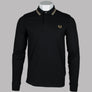 Fred Perry LS Twin Tipped Polo Shirt Black/Metallic Gold