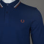 Fred Perry LS Twin Tipped Polo Shirt French Navy/Ecru/Whisky Brown