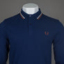 Fred Perry LS Twin Tipped Polo Shirt French Navy/Ecru/Whisky Brown