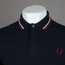 Fred Perry LS Twin Tipped Polo Shirt Navy/Snow White/Burnt Red