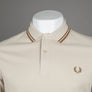Fred Perry LS Twin Tipped Polo Shirt Oatmeal/Dark Caramel