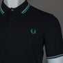 Fred Perry M3600 Polo Shirt Black/Ecru/Deep Mint