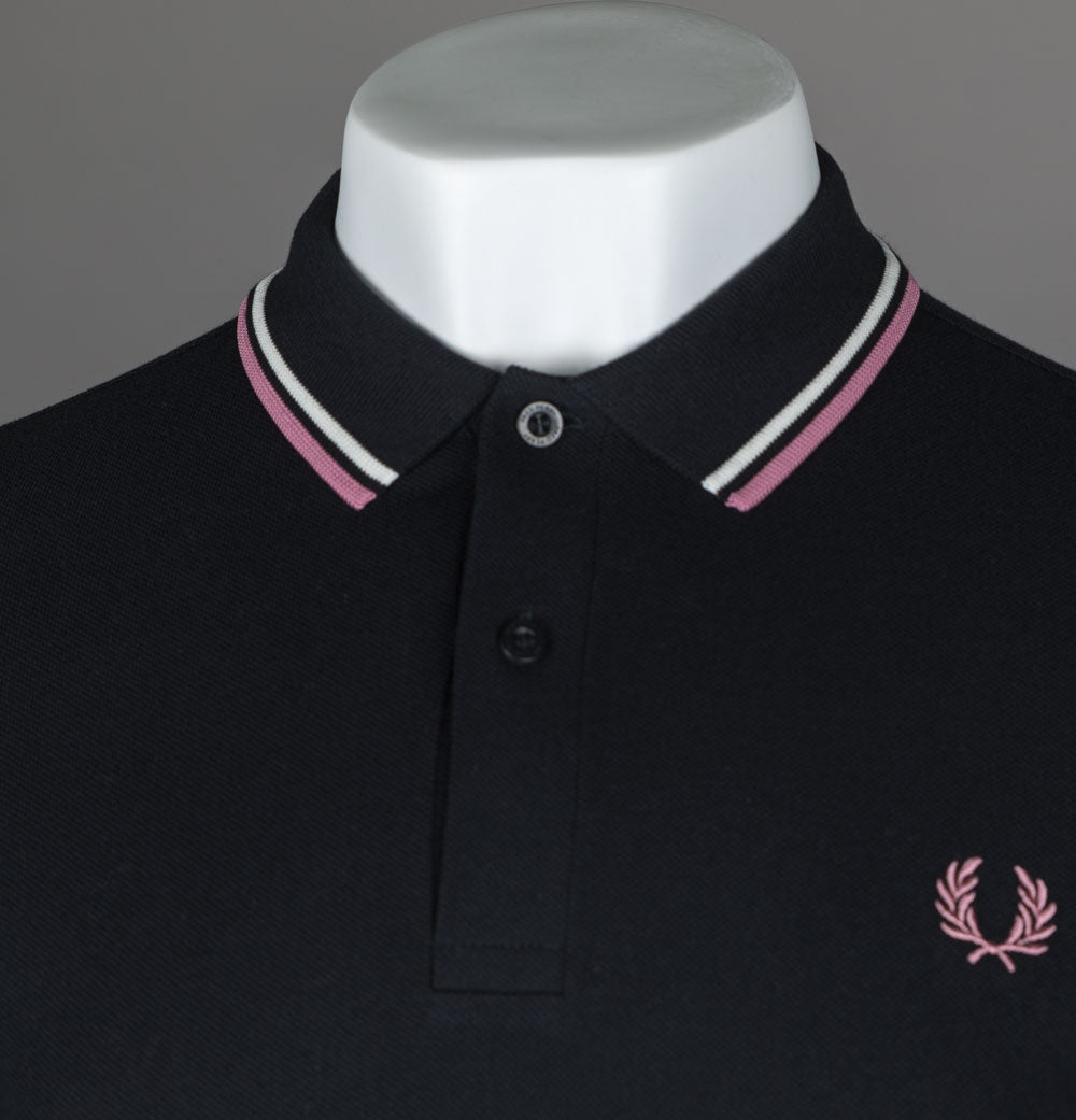Fred Perry M3600 Polo Shirt Black/Ecru/Dusty Rose Pink Fred Perry M3600 Polo Shirt Black/Ecru/Dusty Rose Pink