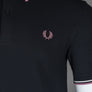 Fred Perry M3600 Polo Shirt Black/Ecru/Dusty Rose Pink