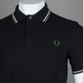 Fred Perry M3600 Polo Shirt Black/Ecru/Laurel Wreath Green