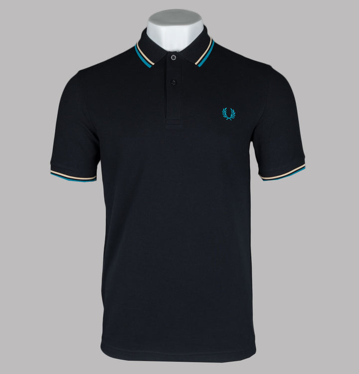 Fred Perry M3600 Polo Shirt Black/Ice Cream/Cyber Blue