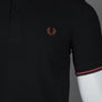 Fred Perry M3600 Polo Shirt Black/Putty Pink/Whisky Brown