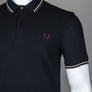 Fred Perry M3600 Polo Shirt Black/Warm Grey/Brick