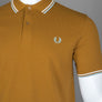 Fred Perry M3600 Polo Shirt Dark Caramel/Snow White/Silver Blue