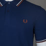 Fred Perry M3600 Polo Shirt French Navy/Ecru/Whisky Brown