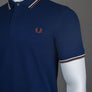 Fred Perry M3600 Polo Shirt French Navy/Ecru/Whisky Brown