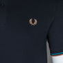 Fred Perry M3600 Polo Shirt Navy/Cyber Blue/Light Rust
