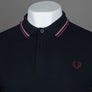 Fred Perry M3600 Polo Shirt Navy/Dusty Rose Pink/Oxblood