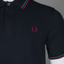 Fred Perry M3600 Polo Shirt Navy/Sport Green/Burnt Red