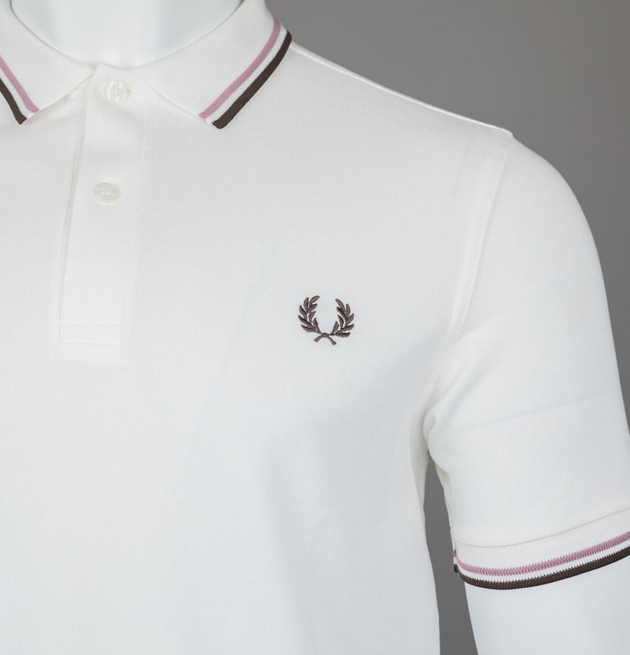 Fred Perry M3600 Polo Shirt Snow White/Deep Pink/Burnt Tobacco