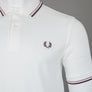 Fred Perry M3600 Polo Shirt Snow White/Deep Pink/Burnt Tobacco