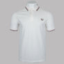 Fred Perry M3600 Polo Shirt Snow White/Deep Pink/Burnt Tobacco