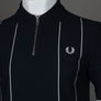 Fred Perry Pinstripe Zip Neck Pique Polo Shirt Navy