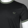 Fred Perry Ringer T-Shirt Black/Laurel Wreath Green