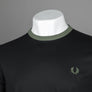 Fred Perry Ringer T-Shirt Black/Laurel Wreath Green
