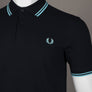 Fred Perry M3600 Polo Shirt Navy/Mint Blue