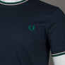 Fred Perry Twin Tipped T-Shirt Dark Carbon/Light Ecru/Label Green