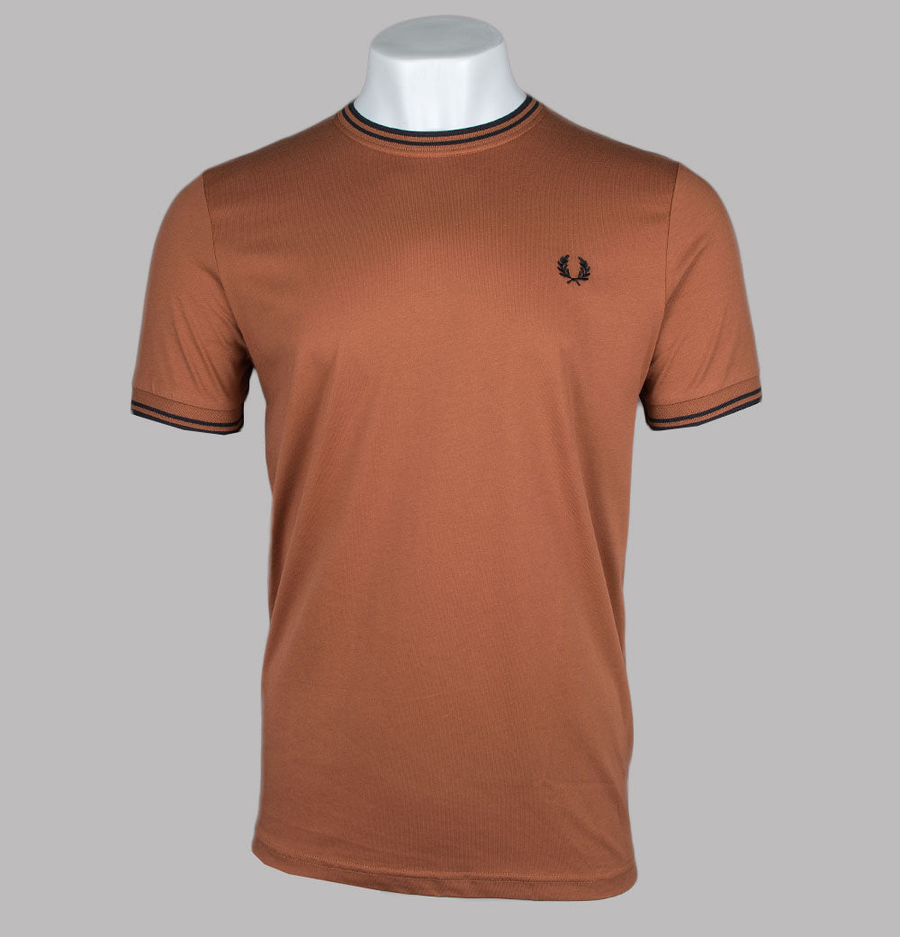 Tシャツ・カットソー FRED PERRY Men T Shirts FPM351949 BROWN Fred Perry Retro 2Tone Textured Knitted T-shirt WB