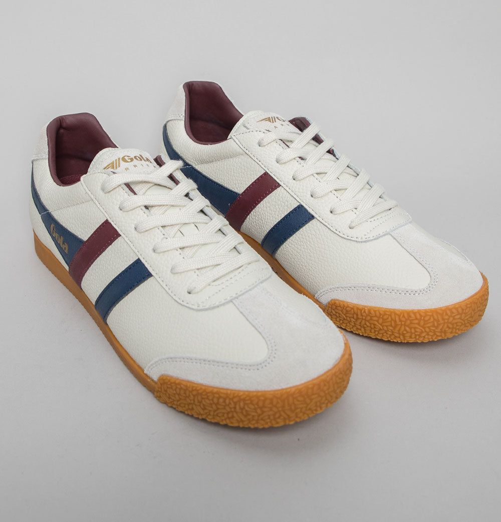 Gola Harrier Leather Trainers Off White/Navy/Burgundy – Bronx Clothing