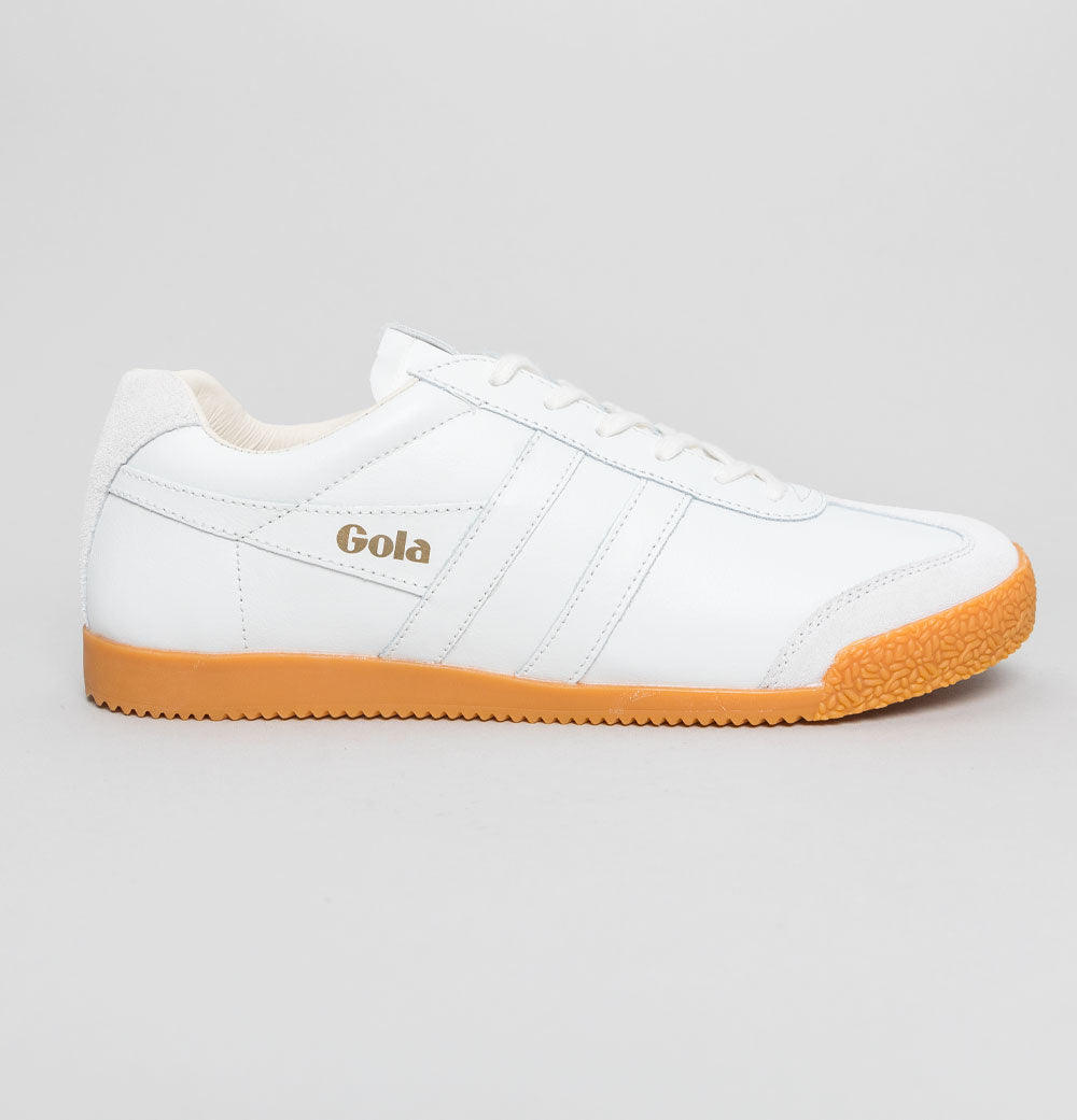 Gola Harrier Leather Trainers White/White/Gum – Bronx Clothing