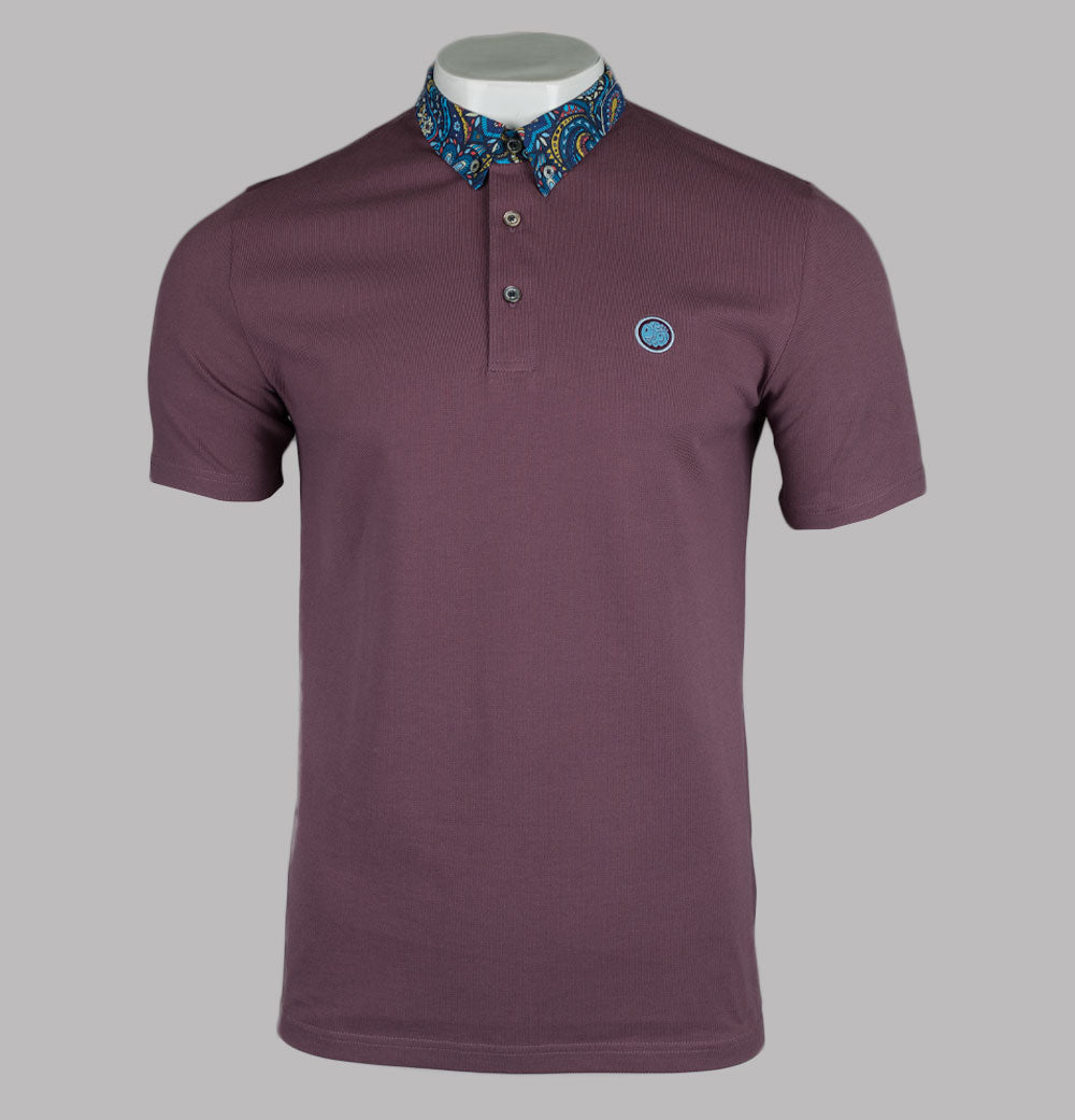 Pretty Green Marriot Paisley Collar Polo Shirt Purple