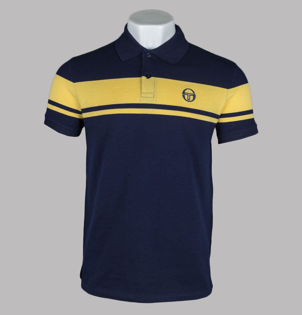 Navy Blue Polo T Shirt With Yellow Lining On Collar 2,802 Yellow