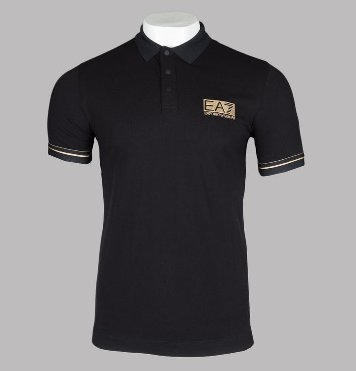 EA7 Gold Textured Logo Polo Shirt Black