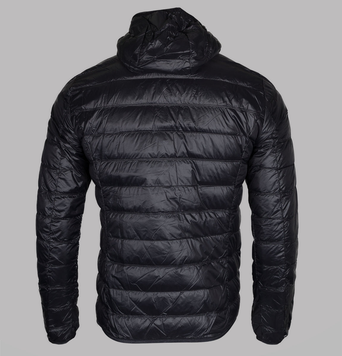 EA7 Quilted Down Hooded Jacket Black Gold Bronx Clothing